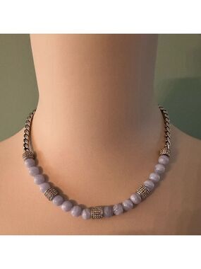 Purple and Silver Gemstone Necklace with Chain